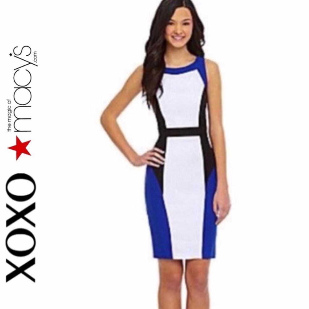 XOXO Blue White Black Juniors Bodycon Dress 1/2